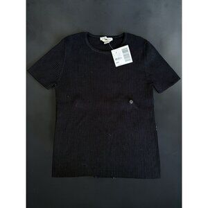 CASUAL CORNER Black Ribbed Short Sleeve Top Sz M NEW NWT